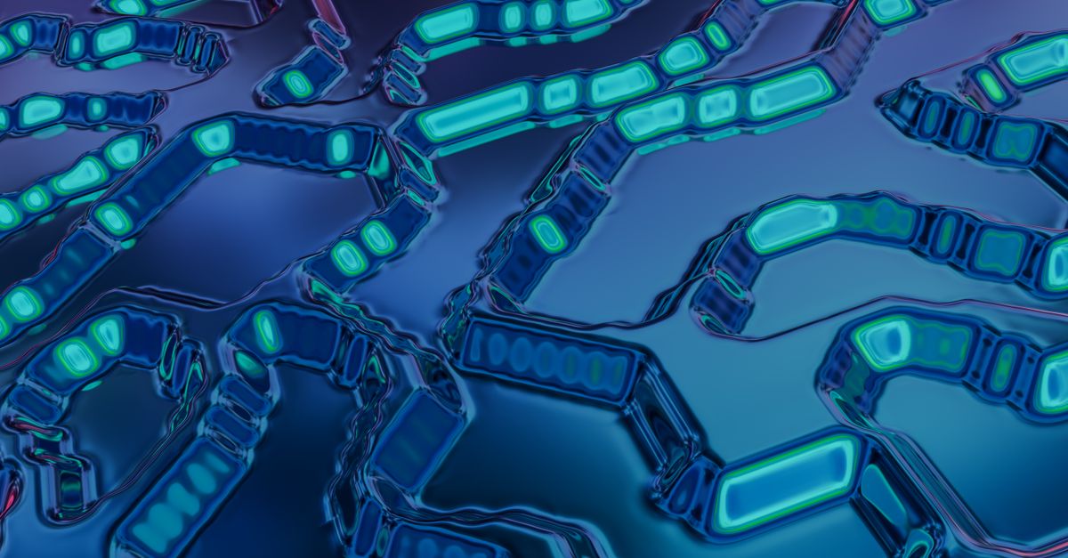 digital data flow computer circuit board glowing lines